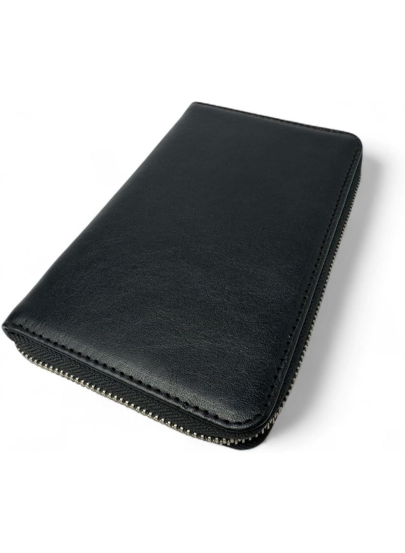 Emery Leather Travel Wallet Organizer, Zip-Around Passport Holder with Card Slots, Cash Storage & Secure Travel Document Case (Black) - Image 1